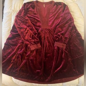 Free People | Velvet Baby Doll Dress in Merlot Red